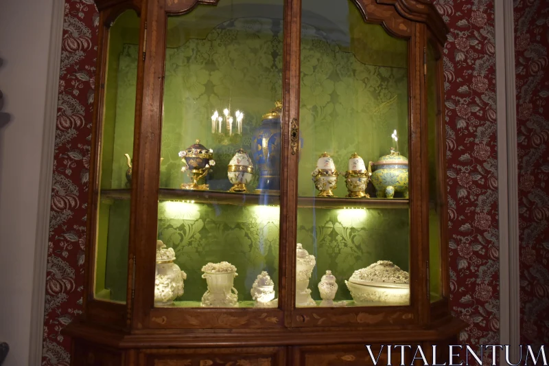 PHOTO Antique Porcelain Collection in Display Case