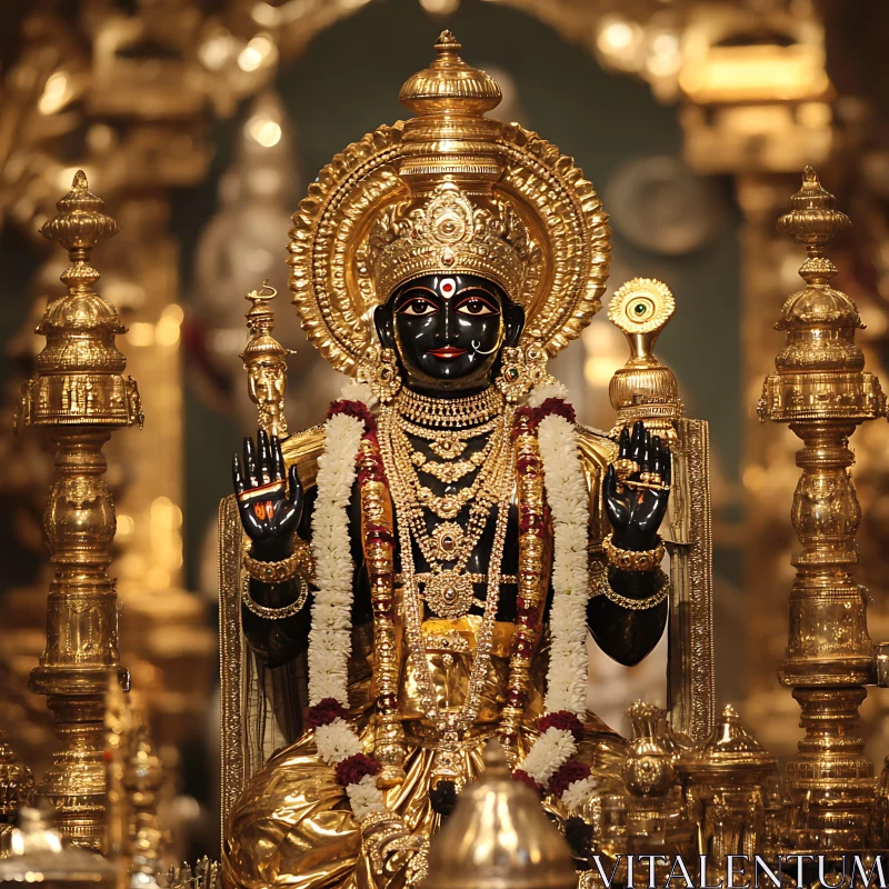 Opulent Divine Statue in Splendid Golden Surroundings AI Image