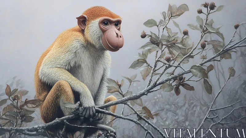 Monkey Perched on a Branch Amidst Forest Foliage AI Image