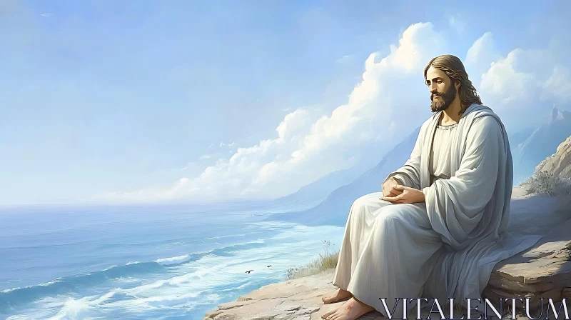 Peaceful Jesus by the Seaside AI Image