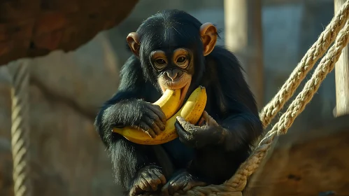 Cute Monkey Munching Bananas