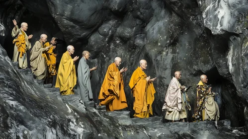 Spiritual Journey of Monks in a Cave