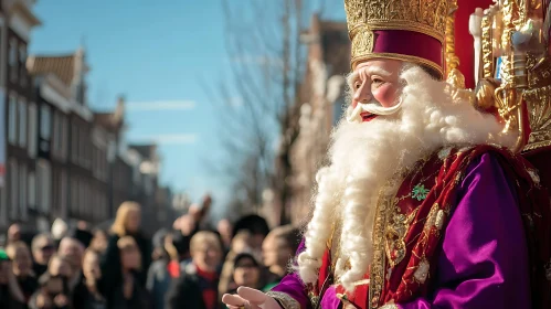 Santa Claus in Elaborate Costume at Holiday Parade