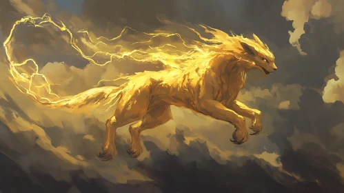 Golden Lightning Beast in Stormy Skies