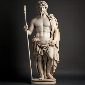 Ancient Roman Sculpture Holding Staff