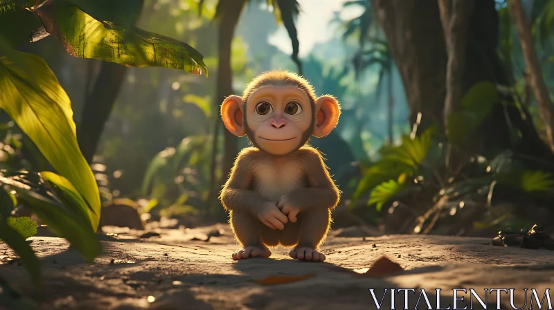 AI ART Innocent Monkey in Enchanting Forest