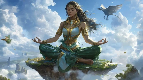 Meditative Goddess Amidst the Clouds