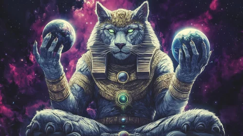 Celestial Cat God with Planets