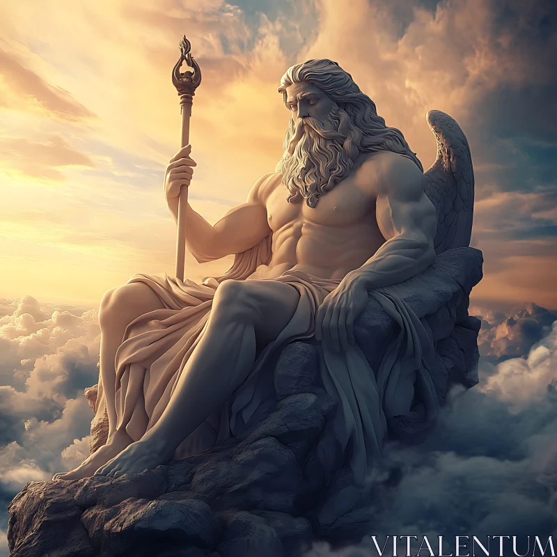 Divine Figure on a Throne Above Clouds AI Image