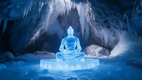 Serene Ice Sculpture in Frozen Grotto