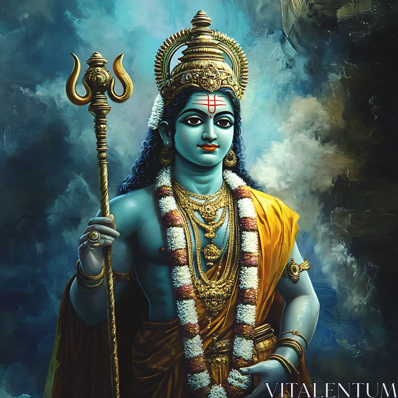 Divine Hindu God with Trident Illustration AI Image