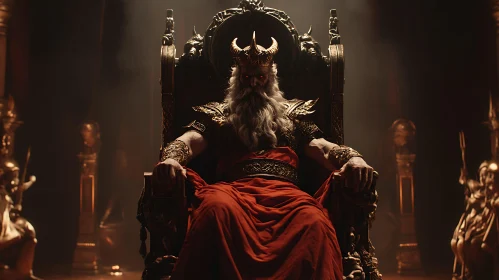 Regal Bearded King in Crimson Robes