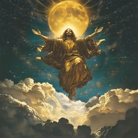 Angelic Ascension Beneath a Glowing Full Moon