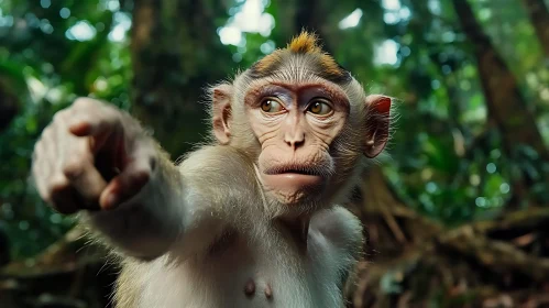 Curious Primate Gesturing in Greenery