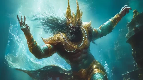 Majestic Underwater Monarch Among Ancient Temples
