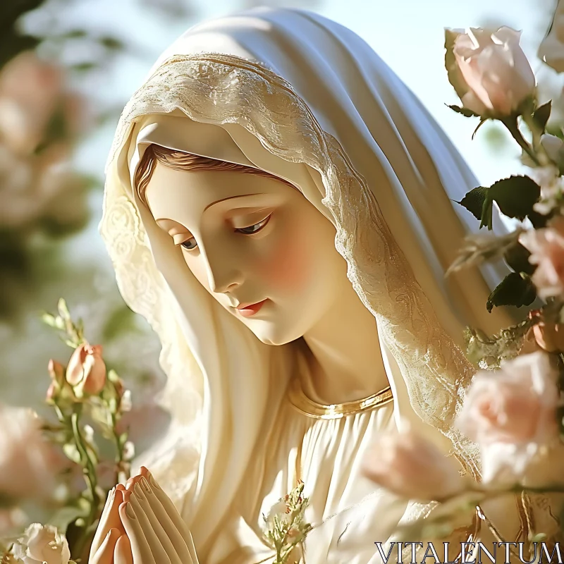 Serene Statue Amidst Roses AI Image
