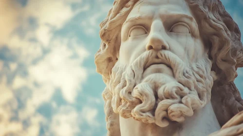 Close-Up of Ancient Bearded Sculpture