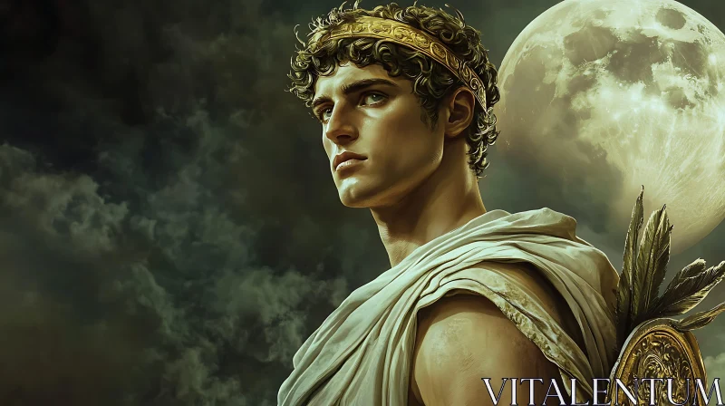 AI ART Ancient Greek Warrior and Full Moon