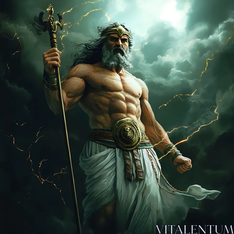 Powerful Deity with Lightning and Clouds AI Image