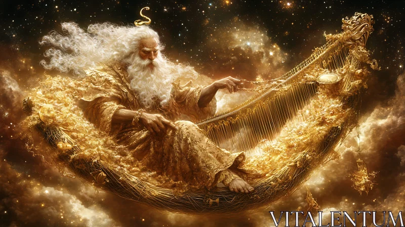 AI ART Celestial God with Golden Harp