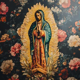 Saintly Figure with Floral Artistic Background