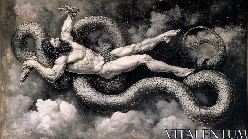 AI ART Mythological Struggle with a Serpent