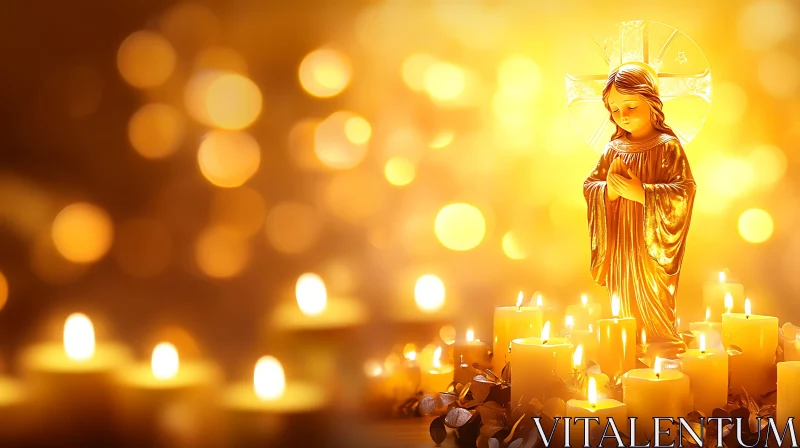 AI ART Spiritual Glow: Statue and Candles in Harmony