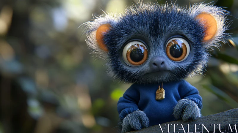 Cute Forest Cartoon Character with Blue Fur AI Image