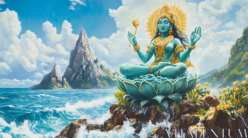 Serene Blue Goddess Surrounded by Nature AI Image