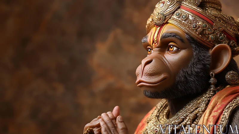 Decorative Monkey Sculpture with Jewels and Gold AI Image