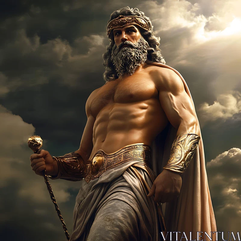 Mythological God in Dramatic Lighting AI Image