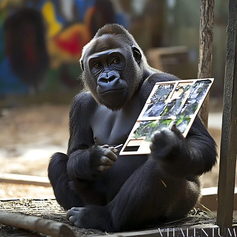 Gorilla Engaged in Artistic Activity AI Image