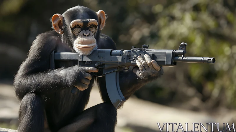 Ape with a Gun in Nature AI Image