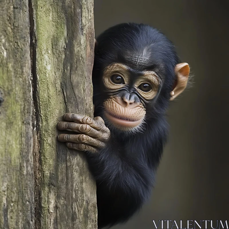 Curious Young Chimpanzee in Natural Habitat AI Image