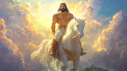 Mythical Heroic Figure on a White Horse