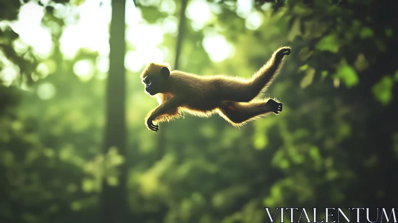 Leaping Monkey in Green Forest AI Image