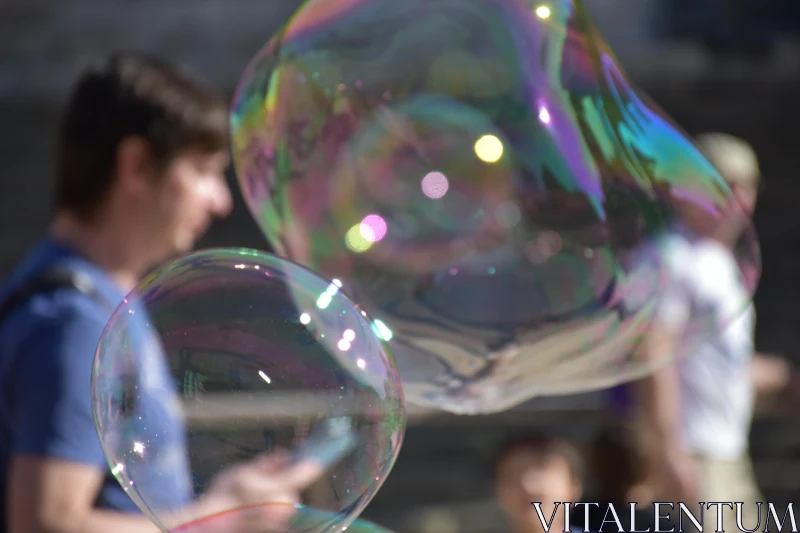 Whimsical Bubbles in City Scene Free Stock Photo