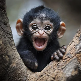 Cute Baby Monkey with Wide Eyes in Nature