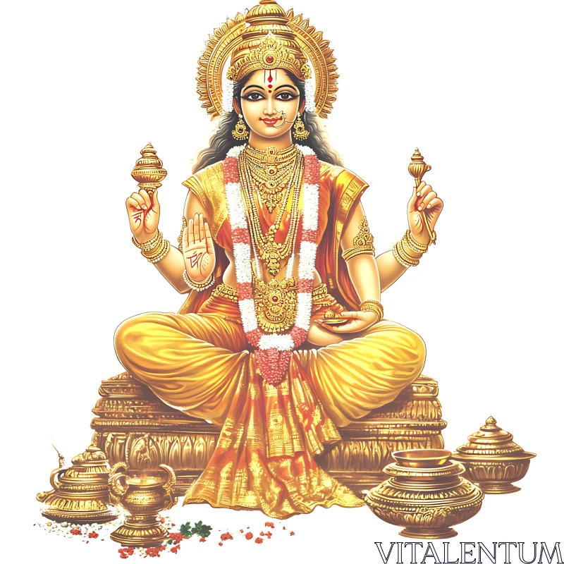 AI ART Divine Hindu Deity with Golden Vessels