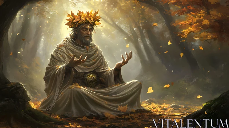 AI ART Ancient Sage in Autumn Woodland