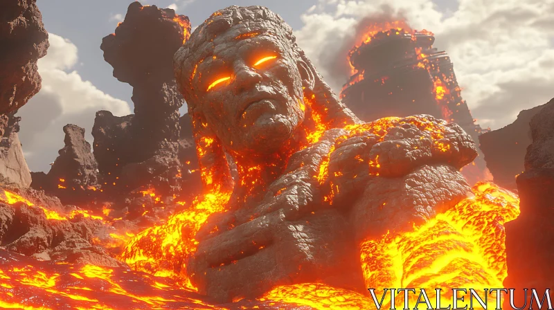 Molten Lava Enveloping Stone Colossus AI Image