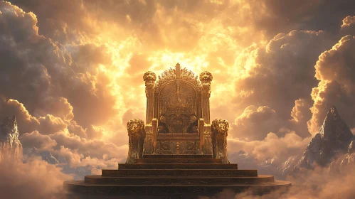 Ornate Golden Throne in a Surreal Cloudscape