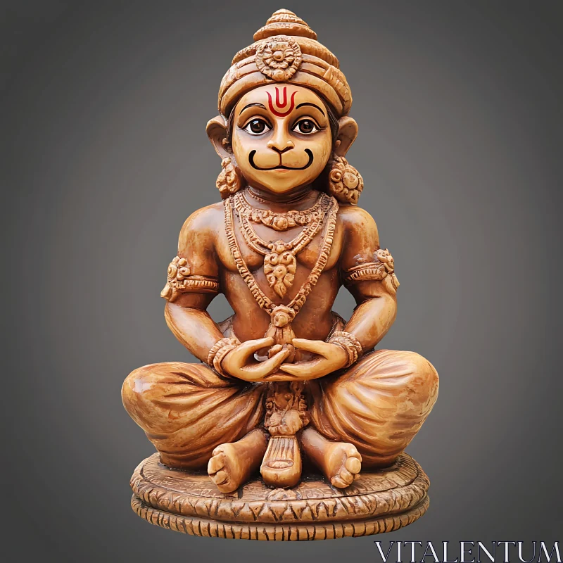 AI ART Hand-Carved Wooden Hanuman Statue