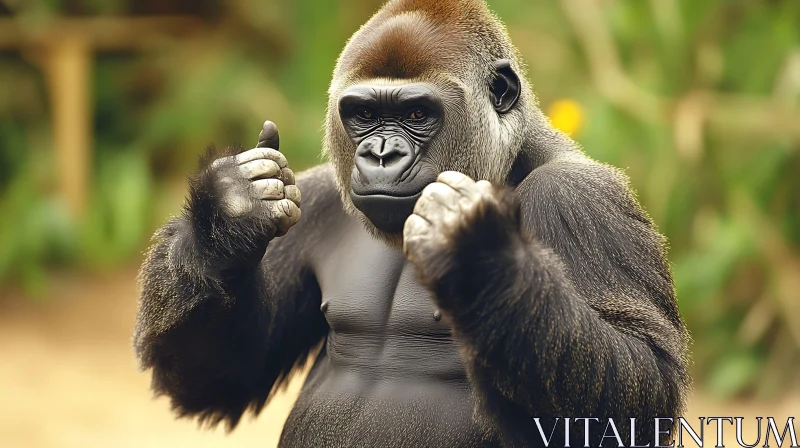 Gorilla in Jungle with Thumbs Up Gesture AI Image