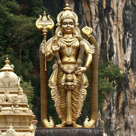 Intricate Murugan Statue in Golden Hue