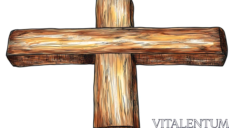 Rustic Wooden Cross Drawing AI Image