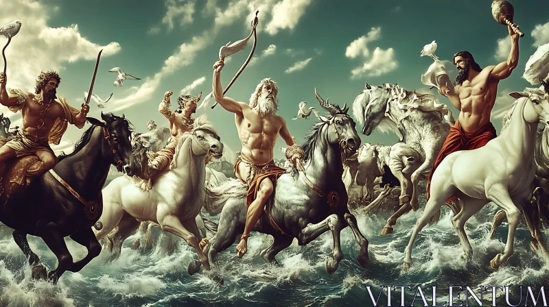 AI ART Mythological Sea Gods on Horseback