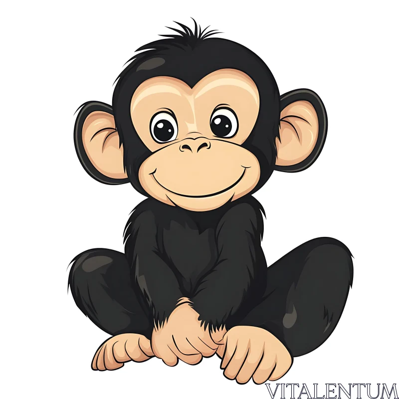 Smiling Baby Monkey Cartoon Art AI Image