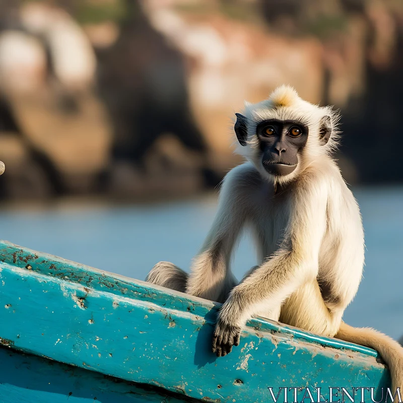 Monkey Resting by the Waterside AI Image