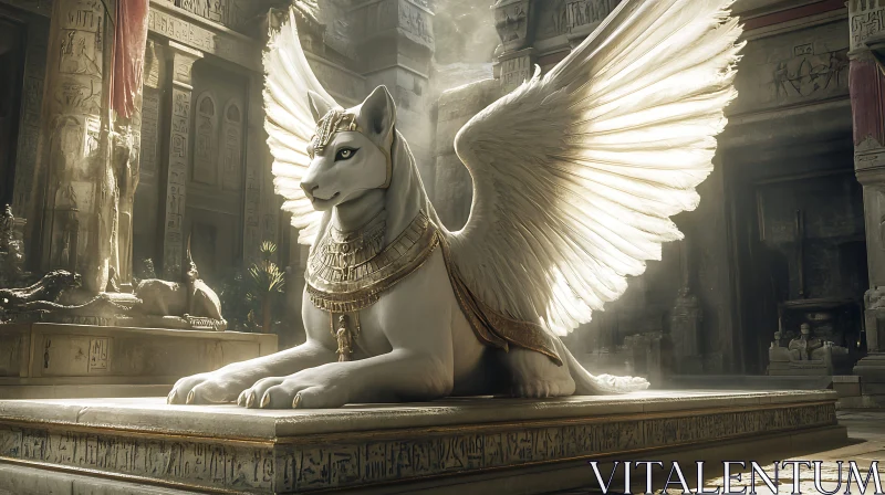 Divine Feline Winged Guardian in Historical Sanctuary AI Image